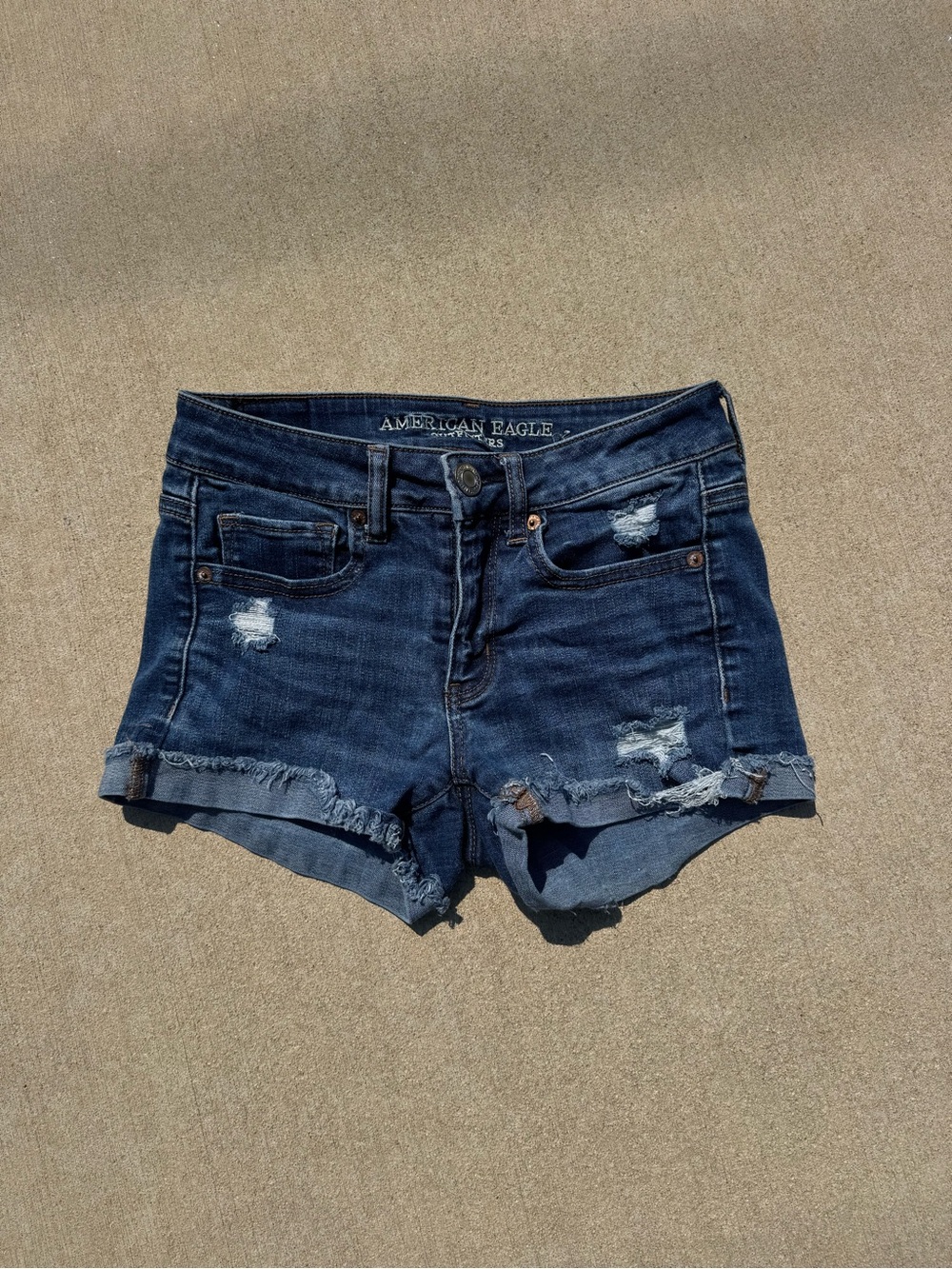 American Eagle Outfitters Dark Blue Distressed Denim Cutoff Shorts